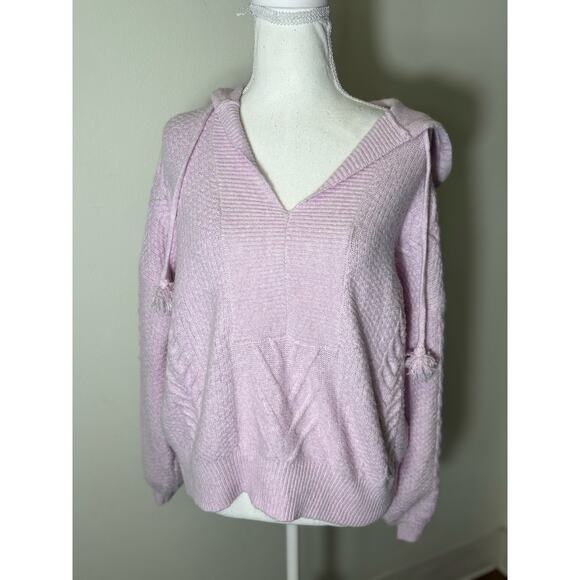 Central Park West Lillac Pullover Cable Sweater Hoodie Sz M - Picture 1 of 4